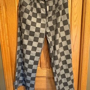 Black and Grey wide leg checked jeans